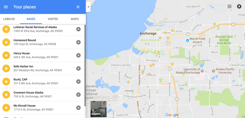 Transitional Housing in Anchorage Map